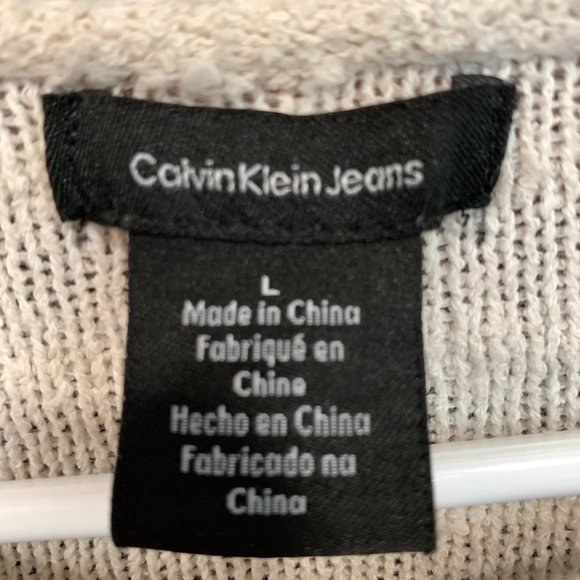 Calvin Klein Pullover Sweater Knit Tunic Ivory and Gray Long Sleeve Womens Large - Picture 3 of 8